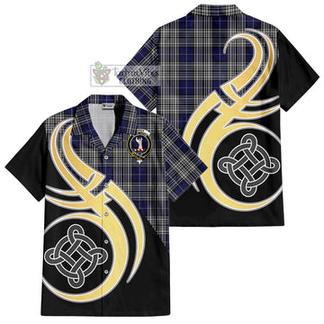 Napier Tartan Short Sleeve Button Shirt with Family Crest and Celtic Symbol Style