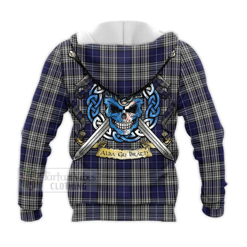 Napier Tartan Knitted Hoodie with Family Crest Celtic Skull Style