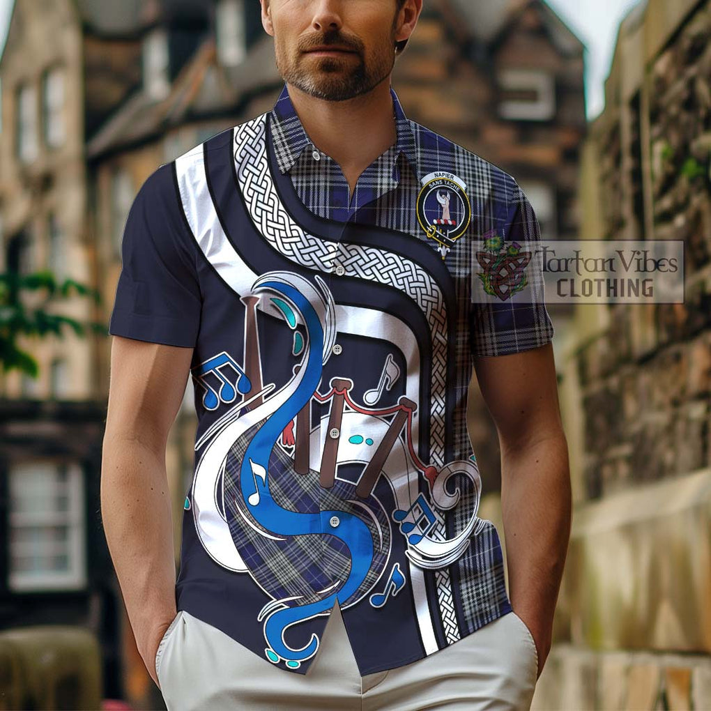 Napier Tartan Short Sleeve Button Shirt with Epic Bagpipe Style - Tartanvibesclothing Shop