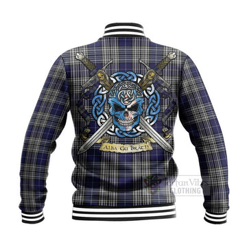 Napier Tartan Baseball Jacket with Family Crest Celtic Skull Style