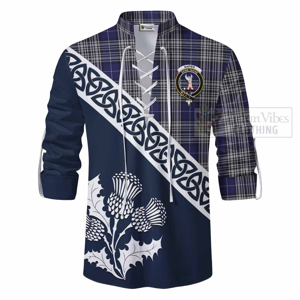 Napier Tartan Ghillie Kilt Shirt Featuring Thistle and Scotland Map - Tartan Vibes Clothing