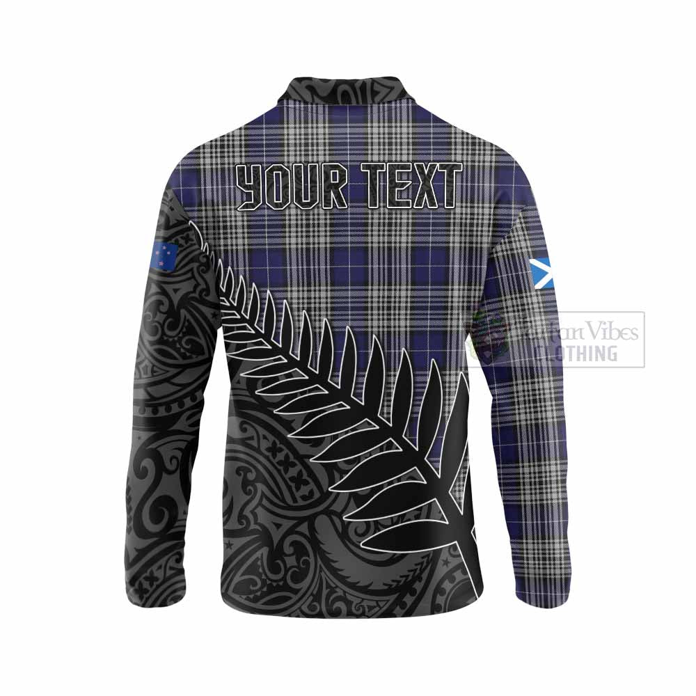 Tartan Vibes Clothing Napier Crest Tartan Long Sleeve Polo Shirt with New Zealand Silver Fern Half Style