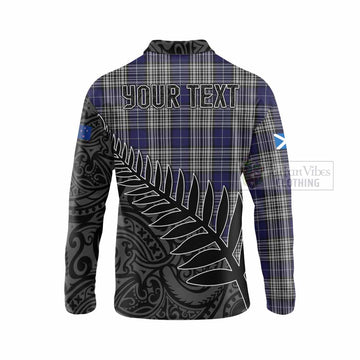 Napier Crest Tartan Long Sleeve Polo Shirt with New Zealand Silver Fern Half Style