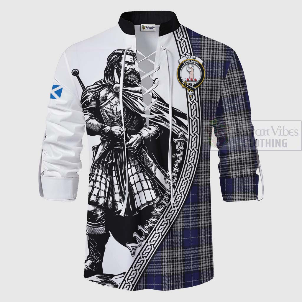 Tartan Vibes Clothing Napier Tartan Clan Crest Ghillie Kilt Shirt with Highlander Warrior Celtic Style