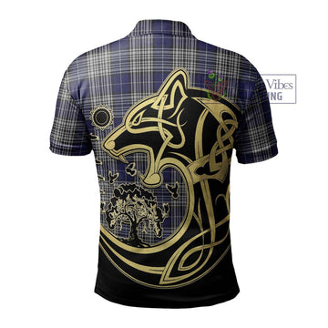 Napier Tartan Polo Shirt with Family Crest Celtic Wolf Style