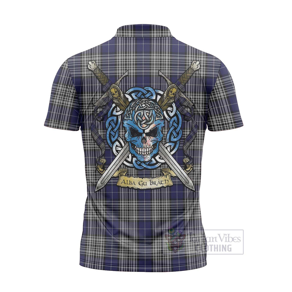 Tartan Vibes Clothing Napier Tartan Zipper Polo Shirt with Family Crest Celtic Skull Style