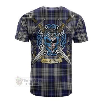 Napier Tartan Cotton T-shirt with Family Crest Celtic Skull Style