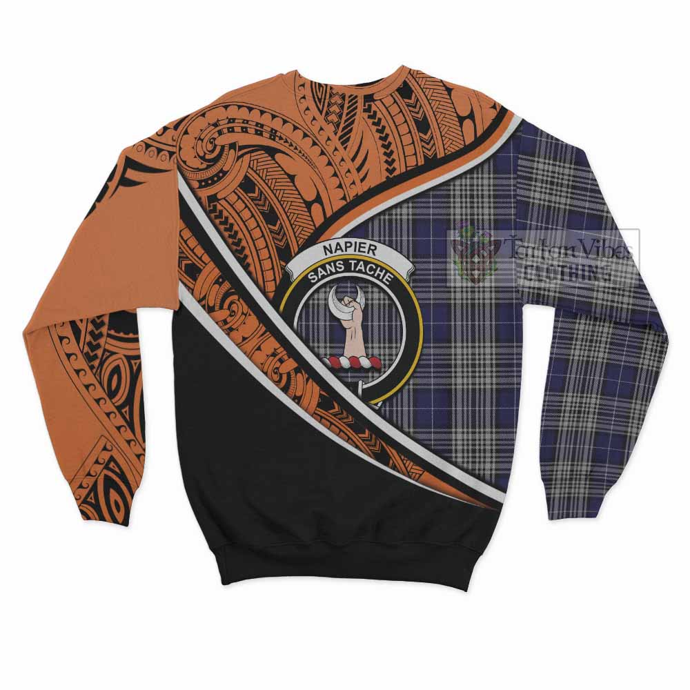 Tartan Vibes Clothing Napier Crest Tartan Sweatshirt with Maori Tattoo Style - Orange Version