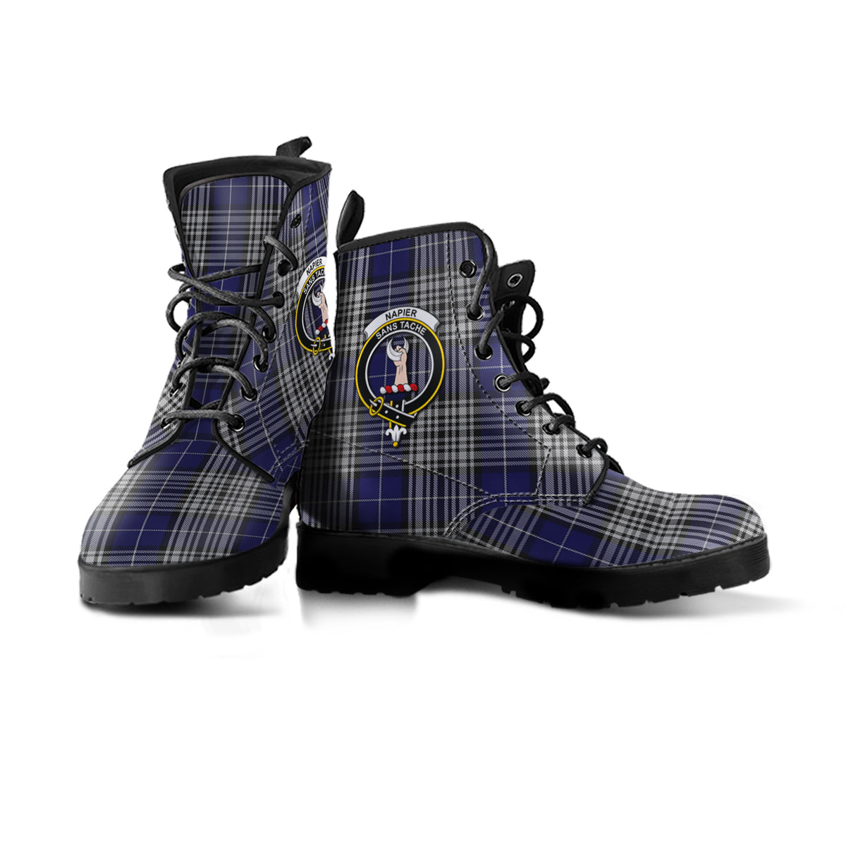 Napier Tartan Leather Boots with Family Crest - Tartan Vibes Clothing
