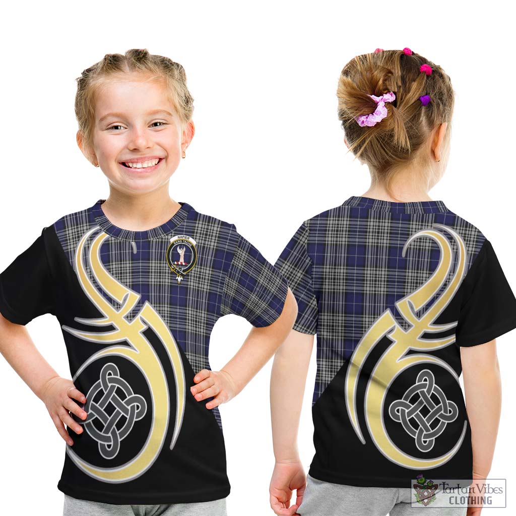 Napier Tartan Kid T-Shirt with Family Crest and Celtic Symbol Style - Tartan Vibes Clothing