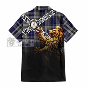 Napier Crest Tartan Hawaiian Shirt with Golden Lion Emblem Celtic Style - Tartan Vibes Clothing