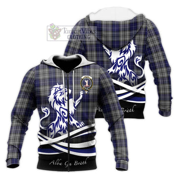 Napier Tartan Knitted Hoodie with Alba Gu Brath Regal Lion Emblem