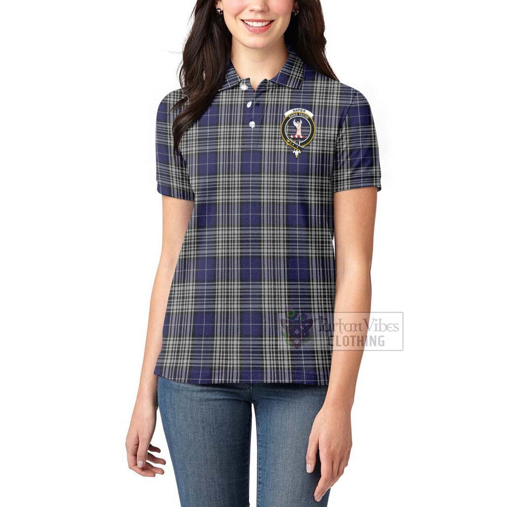 Tartan Vibes Clothing Napier Tartan Women's Polo Shirt with Family Crest and Bearded Skull Holding Bottles of Whiskey