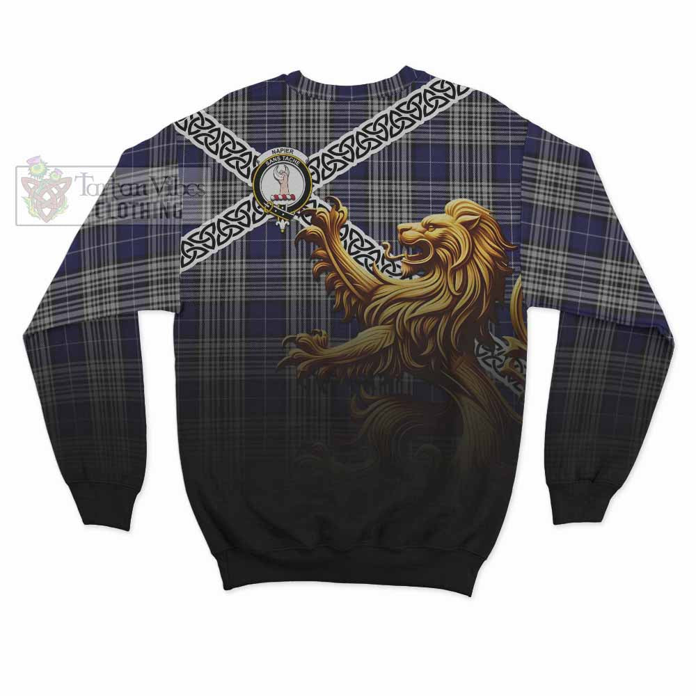 Napier Crest Tartan Sweatshirt with Golden Lion Emblem Celtic Style - Tartan Vibes Clothing