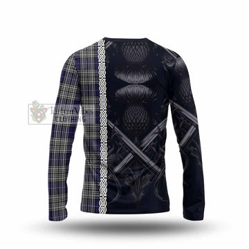 Napier Tartan Long Sleeve T-Shirt with Family Crest Cross Sword Thistle Celtic Vibes