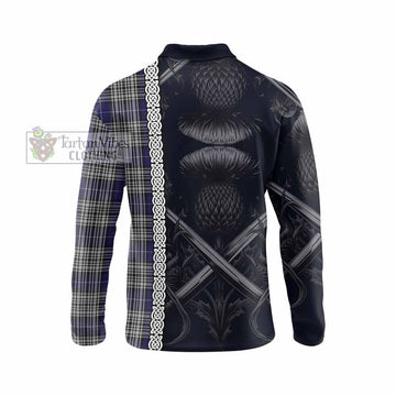 Napier Tartan Long Sleeve Polo Shirt with Family Crest Cross Sword Thistle Celtic Vibes