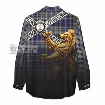 Napier Crest Tartan Women's Casual Shirt with Golden Lion Emblem Celtic Style - Tartan Vibes Clothing