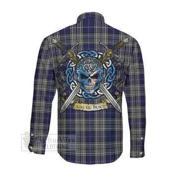 Napier Tartan Long Sleeve Button Shirt with Family Crest Celtic Skull Style