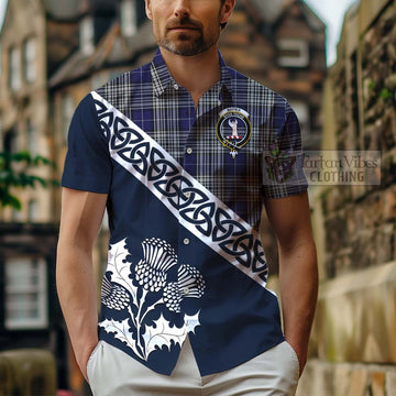 Napier Tartan Short Sleeve Button Shirt Featuring Thistle and Scotland Map