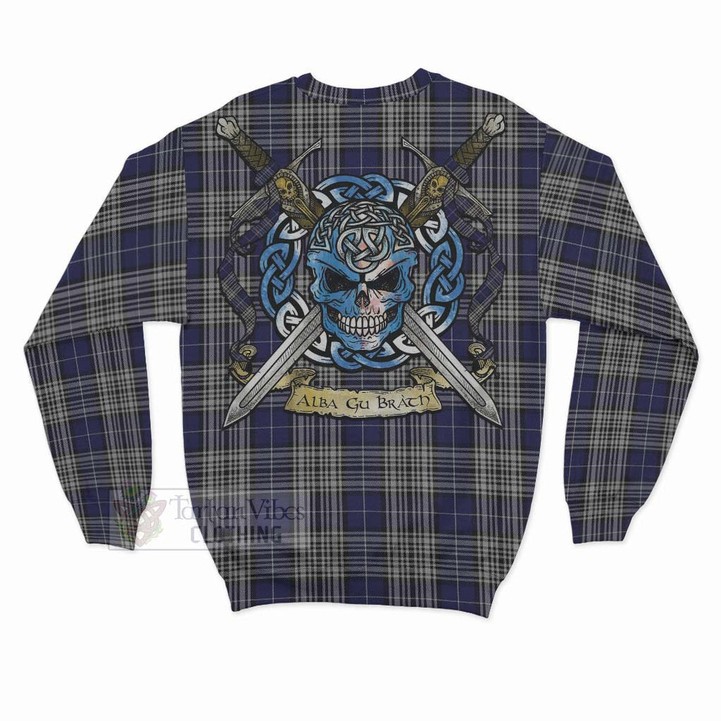 Tartan Vibes Clothing Napier Tartan Sweatshirt with Family Crest Celtic Skull Style