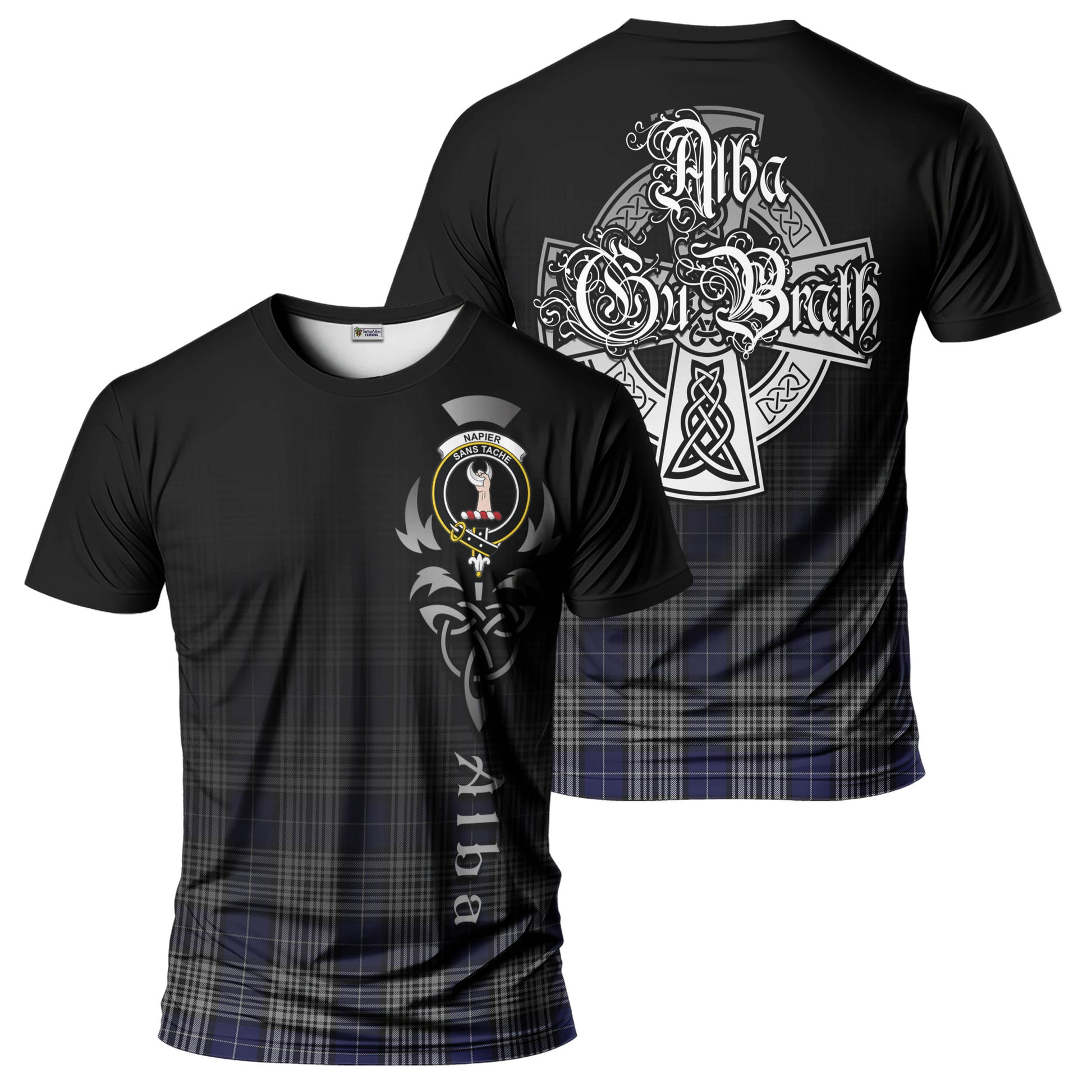 Tartan Vibes Clothing Napier Tartan T-Shirt Featuring Alba Gu Brath Family Crest Celtic Inspired