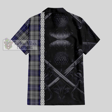 Napier Tartan Short Sleeve Button Shirt with Family Crest Cross Sword Thistle Celtic Vibes