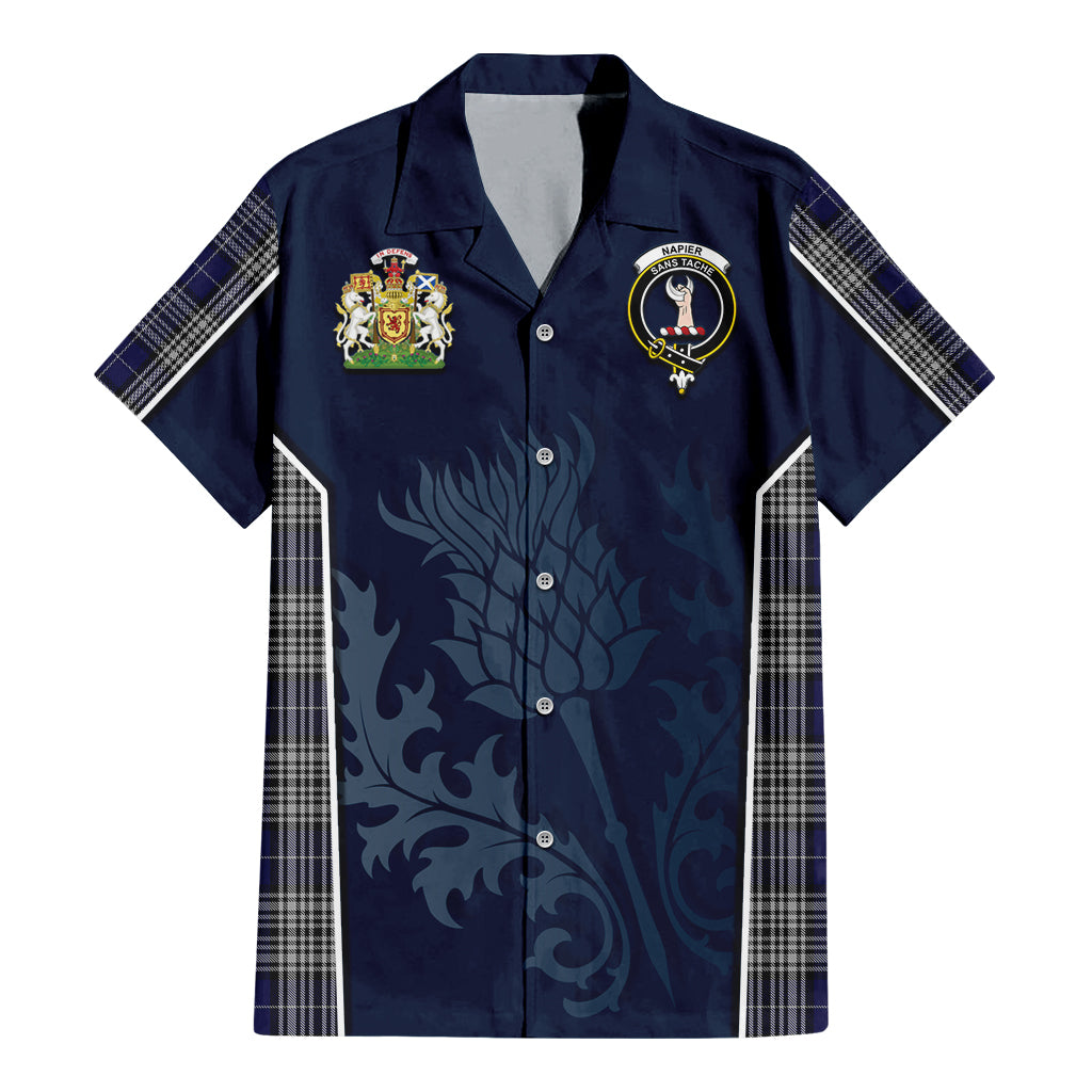 Tartan Vibes Clothing Napier Tartan Short Sleeve Button Up Shirt with Family Crest and Scottish Thistle Vibes Sport Style