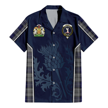 Napier Tartan Short Sleeve Button Up Shirt with Family Crest and Scottish Thistle Vibes Sport Style