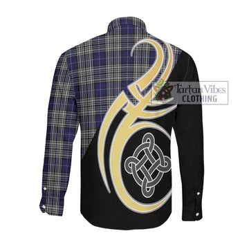 Napier Tartan Long Sleeve Button Shirt with Family Crest and Celtic Symbol Style