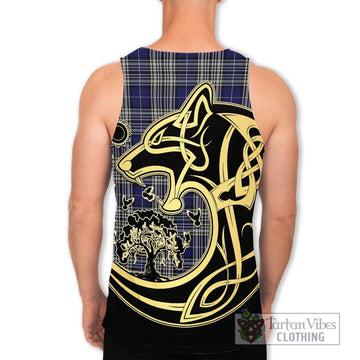 Napier Tartan Men's Tank Top with Family Crest Celtic Wolf Style