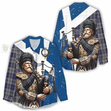 Napier Tartan Women's Casual Shirt with Family Crest Scottish Bagpiper Vibes