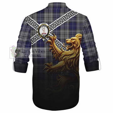 Napier Crest Tartan Ghillie Kilt Shirt with Golden Lion Emblem Celtic Style - Tartan Vibes Clothing