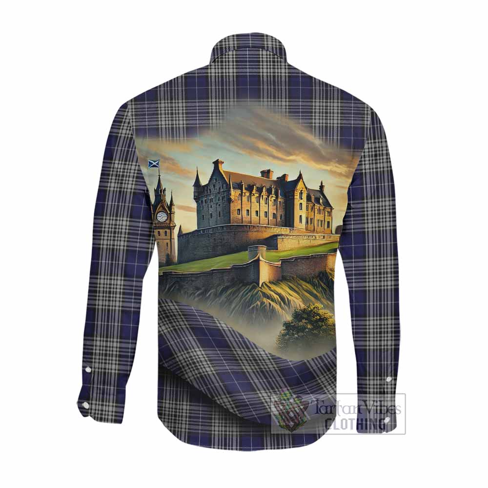 Napier Tartan Family Crest Long Sleeve Button Shirt with Scottish Ancient Castle Style Men's Shirt - Tartan Vibes Clothing