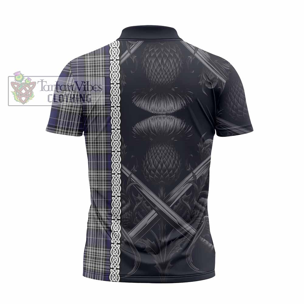 Tartan Vibes Clothing Napier Tartan Zipper Polo Shirt with Family Crest Cross Sword Thistle Celtic Vibes