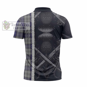 Napier Tartan Zipper Polo Shirt with Family Crest Cross Sword Thistle Celtic Vibes