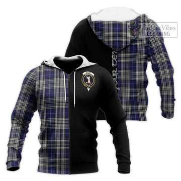 Napier Tartan Knitted Hoodie with Family Crest and Half Of Me Style