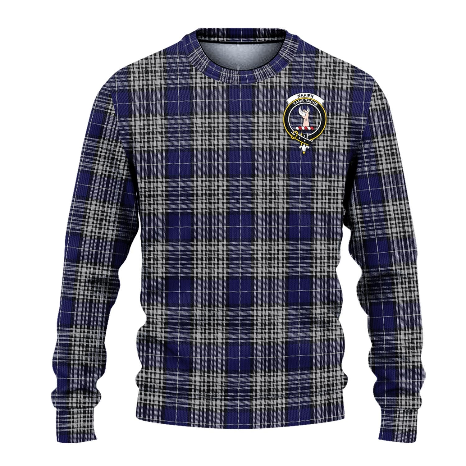 Napier Tartan Knitted Sweater with Family Crest - Tartanvibesclothing