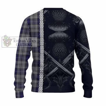 Napier Tartan Knitted Sweater with Family Crest Cross Sword Thistle Celtic Vibes