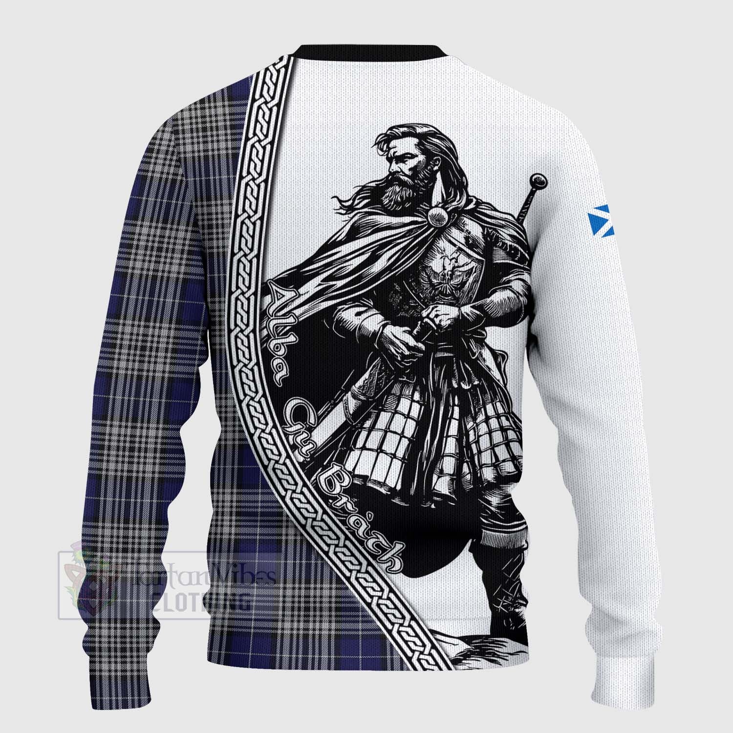 Tartan Vibes Clothing Napier Tartan Clan Crest Knitted Sweater with Highlander Warrior Celtic Style