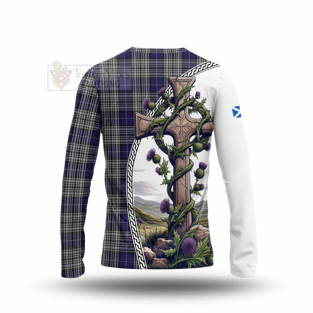 Tartan Vibes Clothing Napier Tartan Long Sleeve T-Shirt with Family Crest and St. Andrew's Cross Accented by Thistle Vines