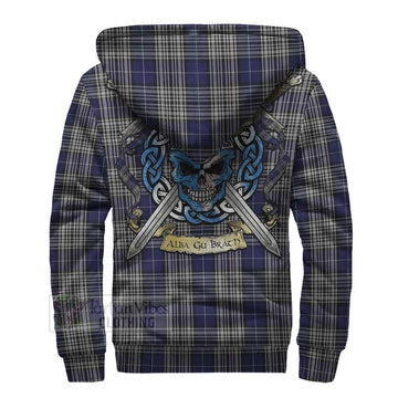 Napier Tartan Sherpa Hoodie with Family Crest Celtic Skull Style