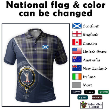 Napier Tartan Polo Shirt with Personalised National Flag and Family Crest Half Style