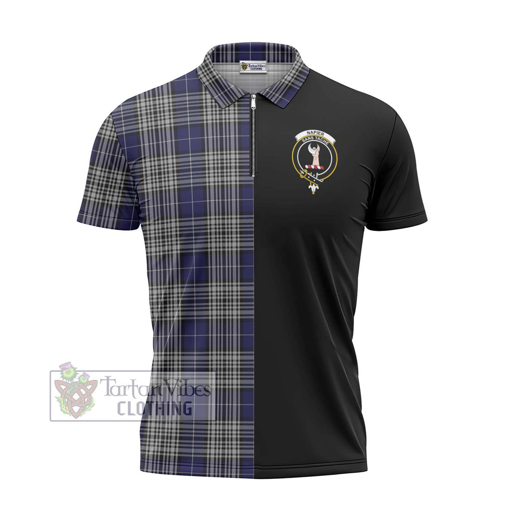 Napier Tartan Zipper Polo Shirt with Family Crest and Half Of Me Style - Tartanvibesclothing Shop