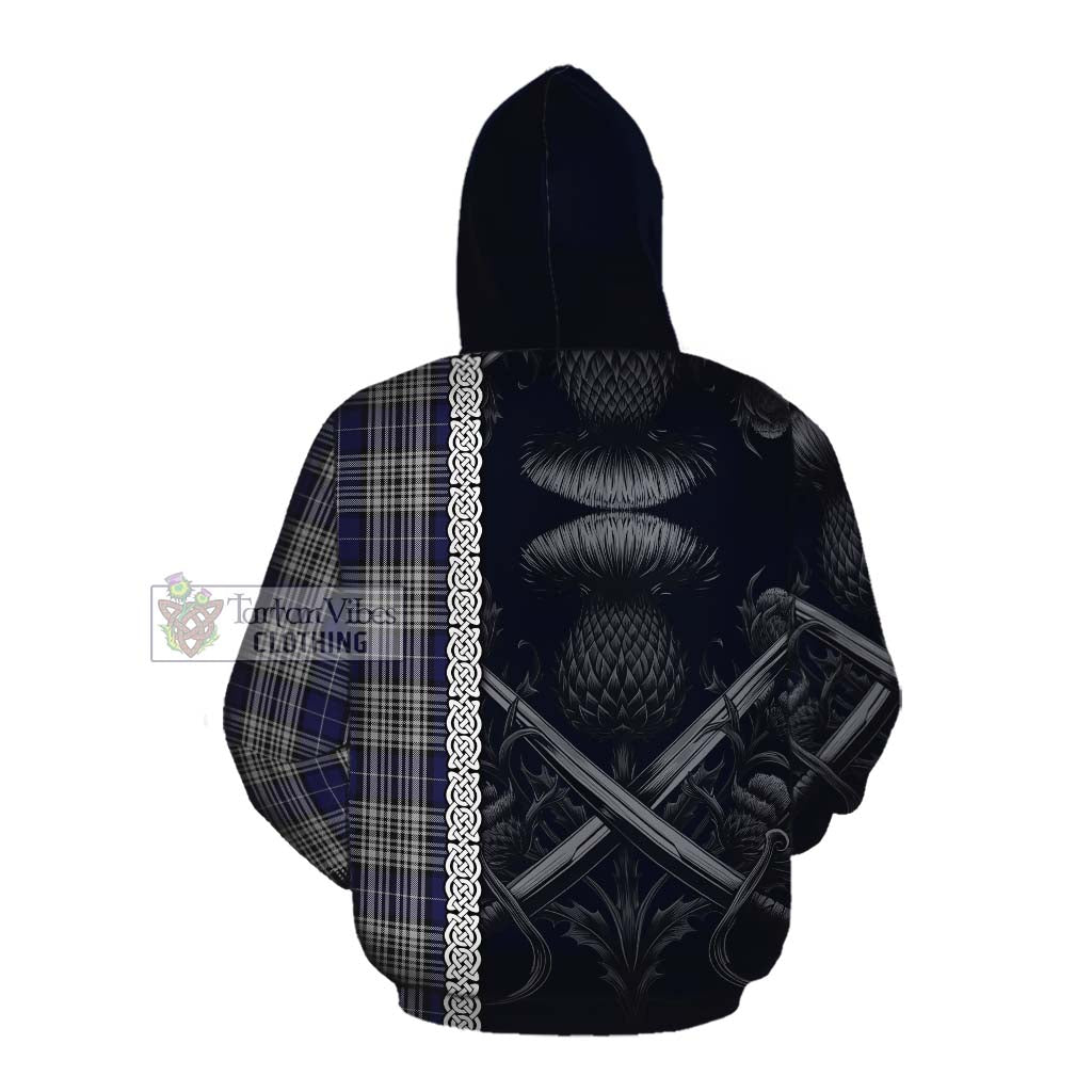 Tartan Vibes Clothing Napier Tartan Cotton Hoodie with Family Crest Cross Sword Thistle Celtic Vibes