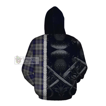 Napier Tartan Cotton Hoodie with Family Crest Cross Sword Thistle Celtic Vibes