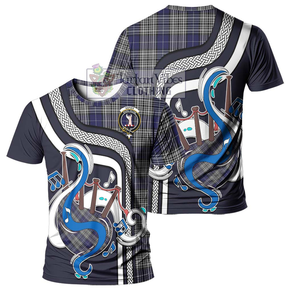 Napier Tartan T-Shirt with Epic Bagpipe Style - Tartanvibesclothing Shop