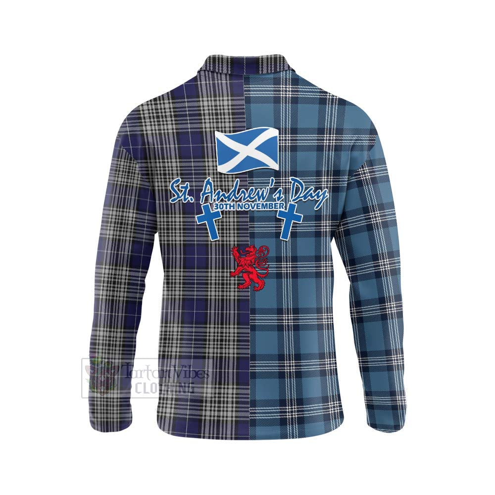 Tartan Vibes Clothing Napier Tartan Long Sleeve Polo Shirt Happy St. Andrew's Day Half Tartan Style