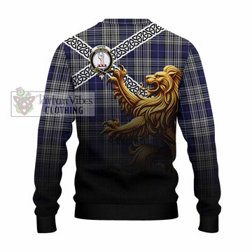Napier Crest Tartan Knitted Sweater with Golden Lion Emblem Celtic Style - Tartan Vibes Clothing