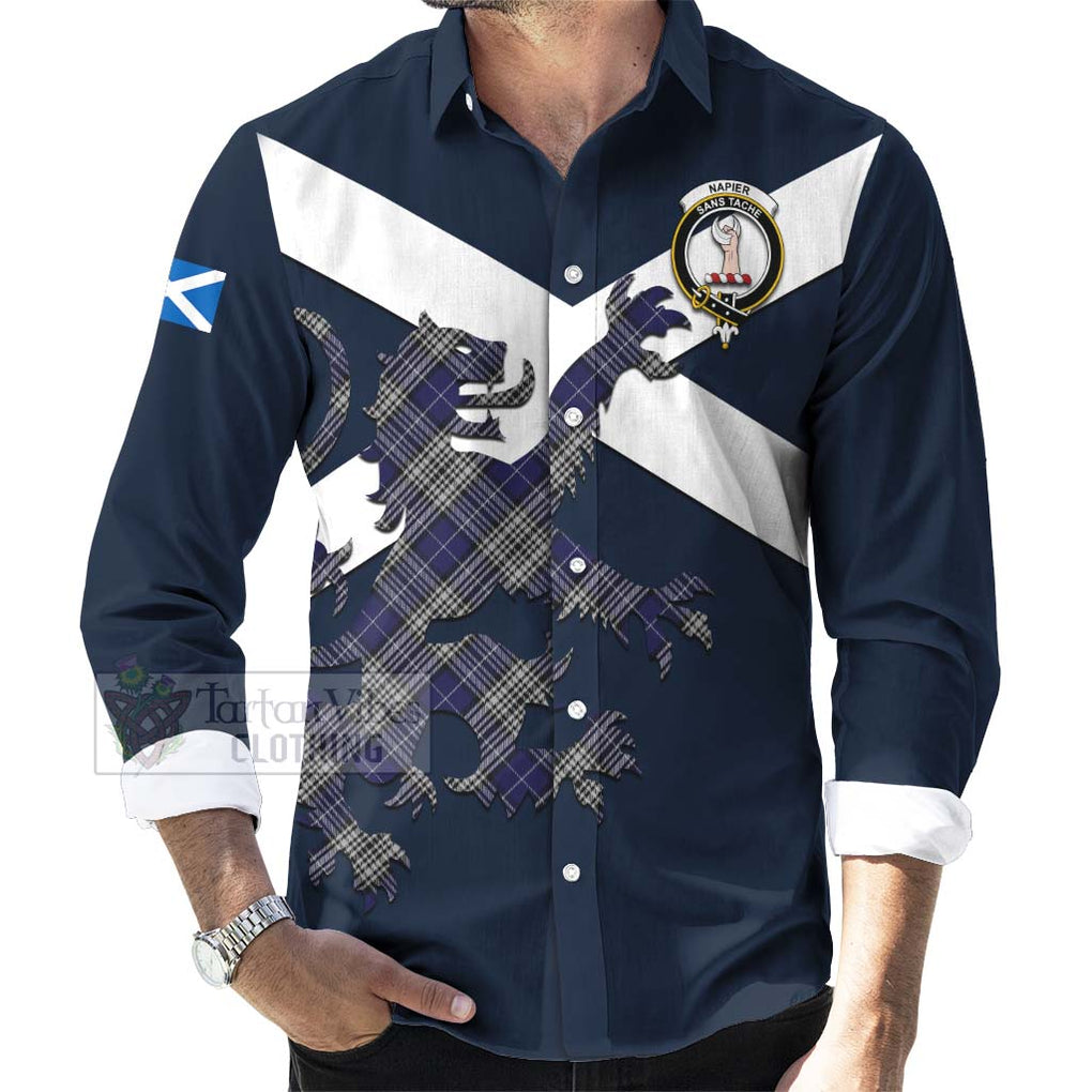 Tartan Vibes Clothing Napier Tartan Lion Rampant Long Sleeve Button Shirt – Proudly Display Your Heritage with Alba Gu Brath and Clan Name