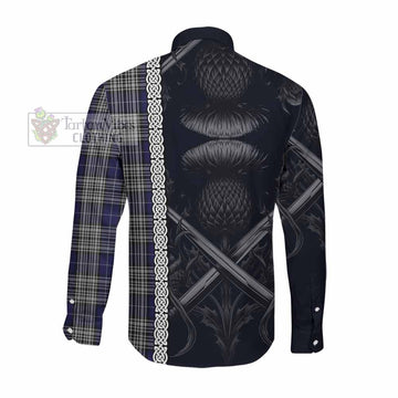 Napier Tartan Long Sleeve Button Shirt with Family Crest Cross Sword Thistle Celtic Vibes